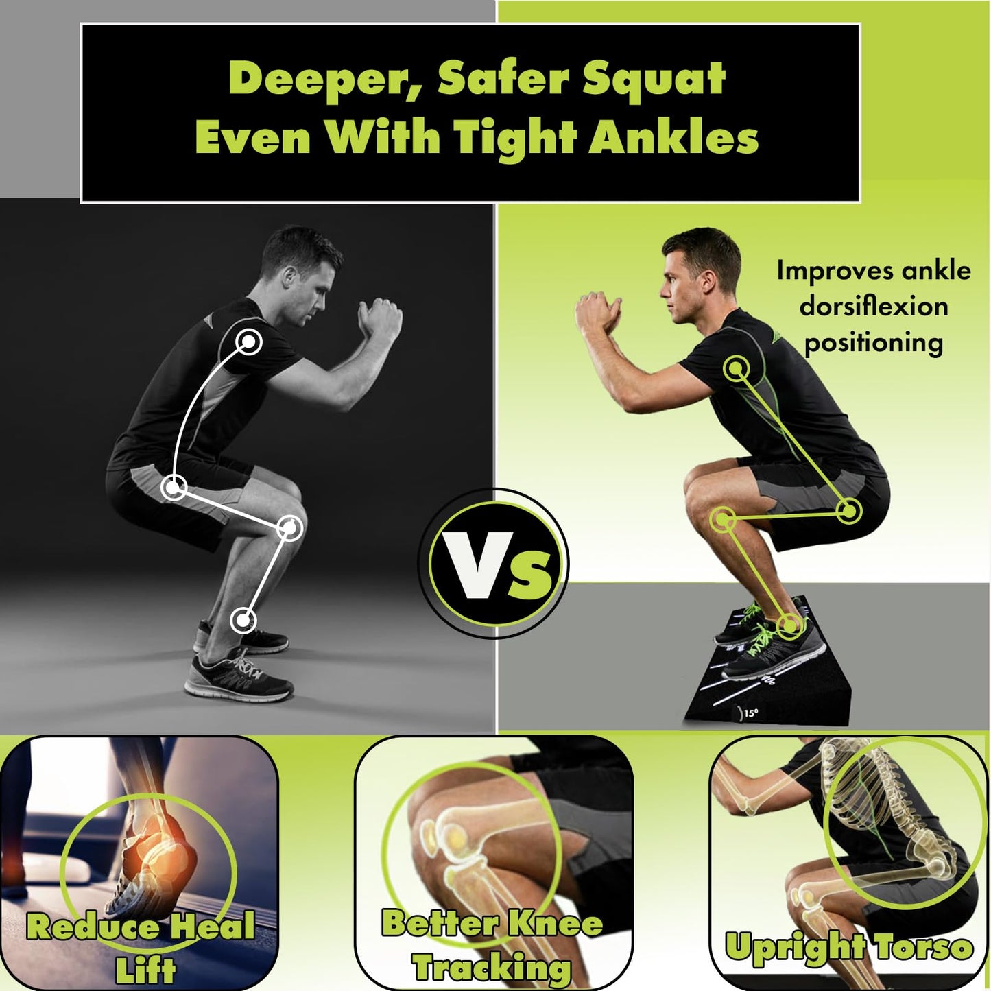 Squat Wedge Block – Non-Slip EVA Material Slant Board with 15°/30°/40° Angle Markings, 15° Heel-Elevated Incline Squat Wedge for Deep Squats & Calf Stretches (Gym, Home, Therapy & Yoga)