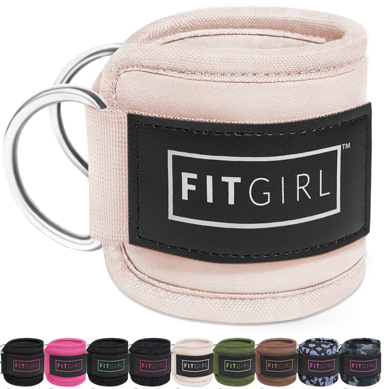 FITGIRL - Ankle Strap (Pair) for Cable Machines and Resistance Bands, Work Out Cuff Attachment for Home & Gym, Glute Workouts - Kickbacks, Leg Extensions, Hip Abductors, Women Only (Beige, Pair)