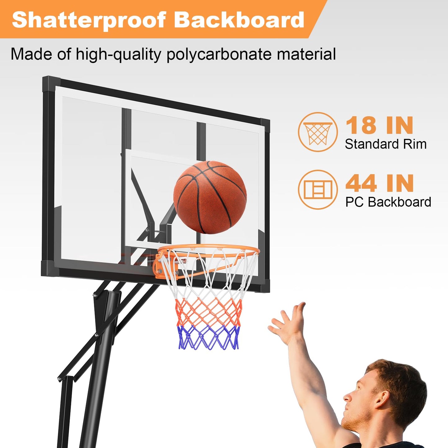 LotFun Portable Basketball Hoop, Outdoor 5-10FT Manual Crank/Hand Pull Adjustable Basketball Goal with 44 Inch PC Backboard & Wheels, Basket Ball Portable Hoops Backyard, Driveway (Hand Pull Handle)