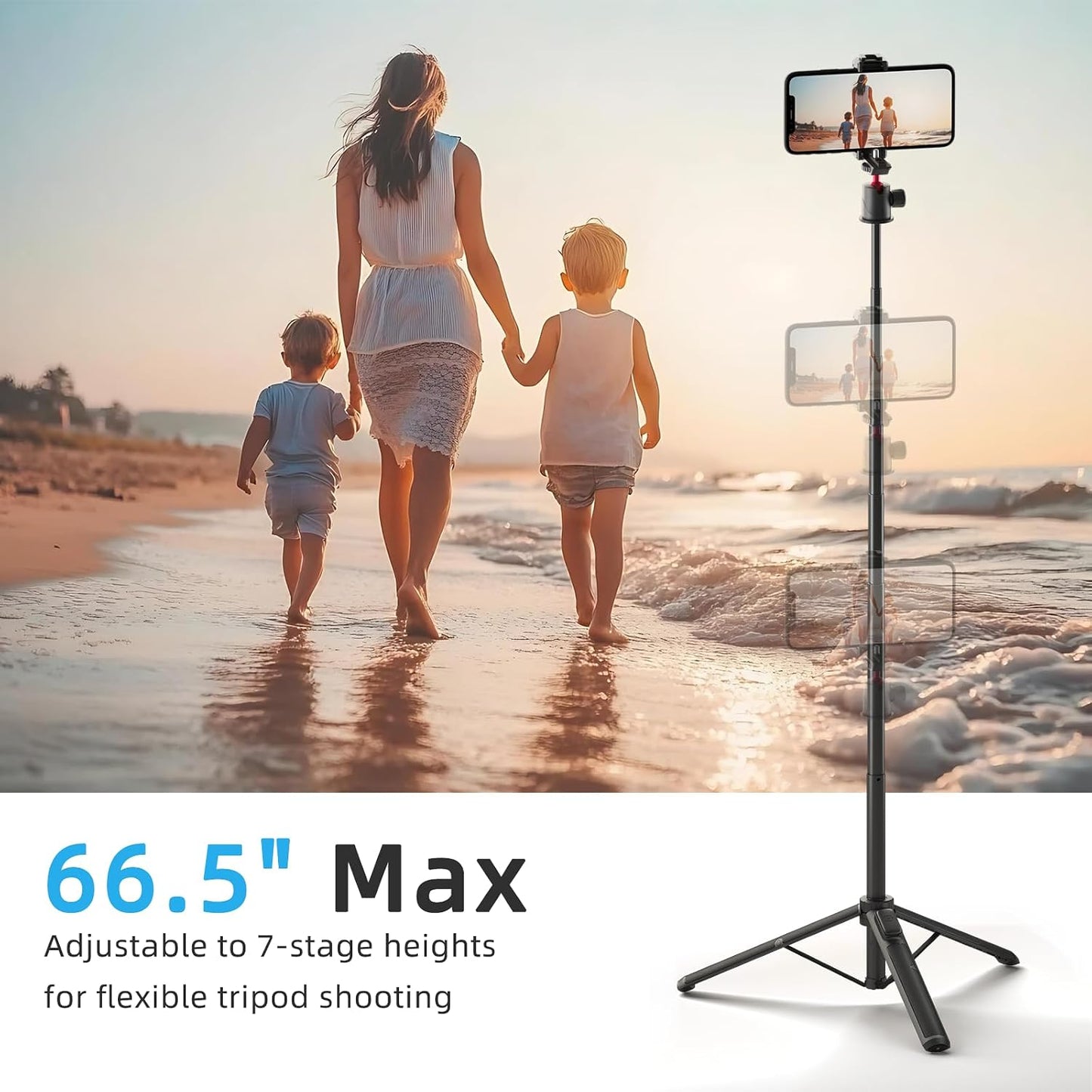 KINGJOY 66" 360 13 12 11 10 Pocket3 Insta360 Selfie Stick Tripod for Gopro Camera, Extendable Tripod Stand with Ball