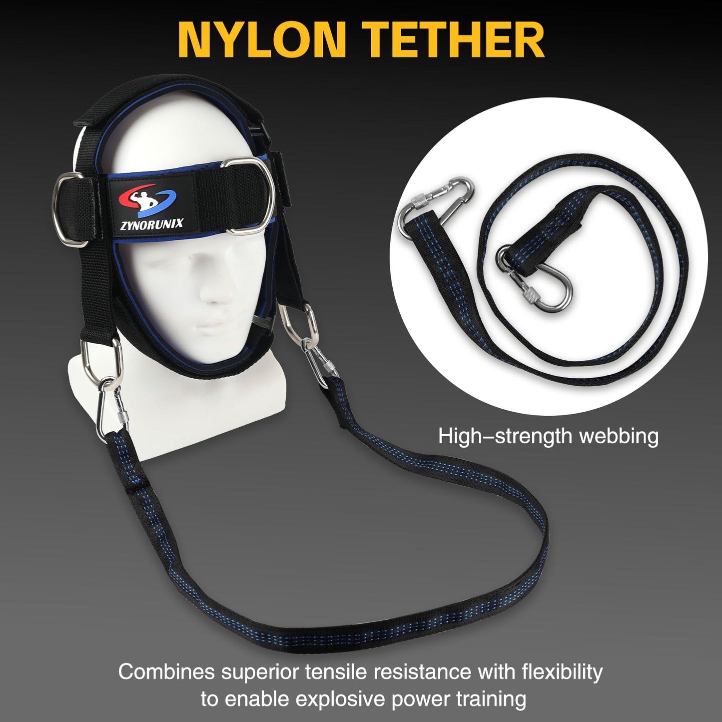 Fitness Neck Head Harness Trainer, Adjustable Chin Strap and Head Harness Strength with Nylon Tether, Neoprene Neck Exerciser for Weight Lifting, Home and Gym Use, Black