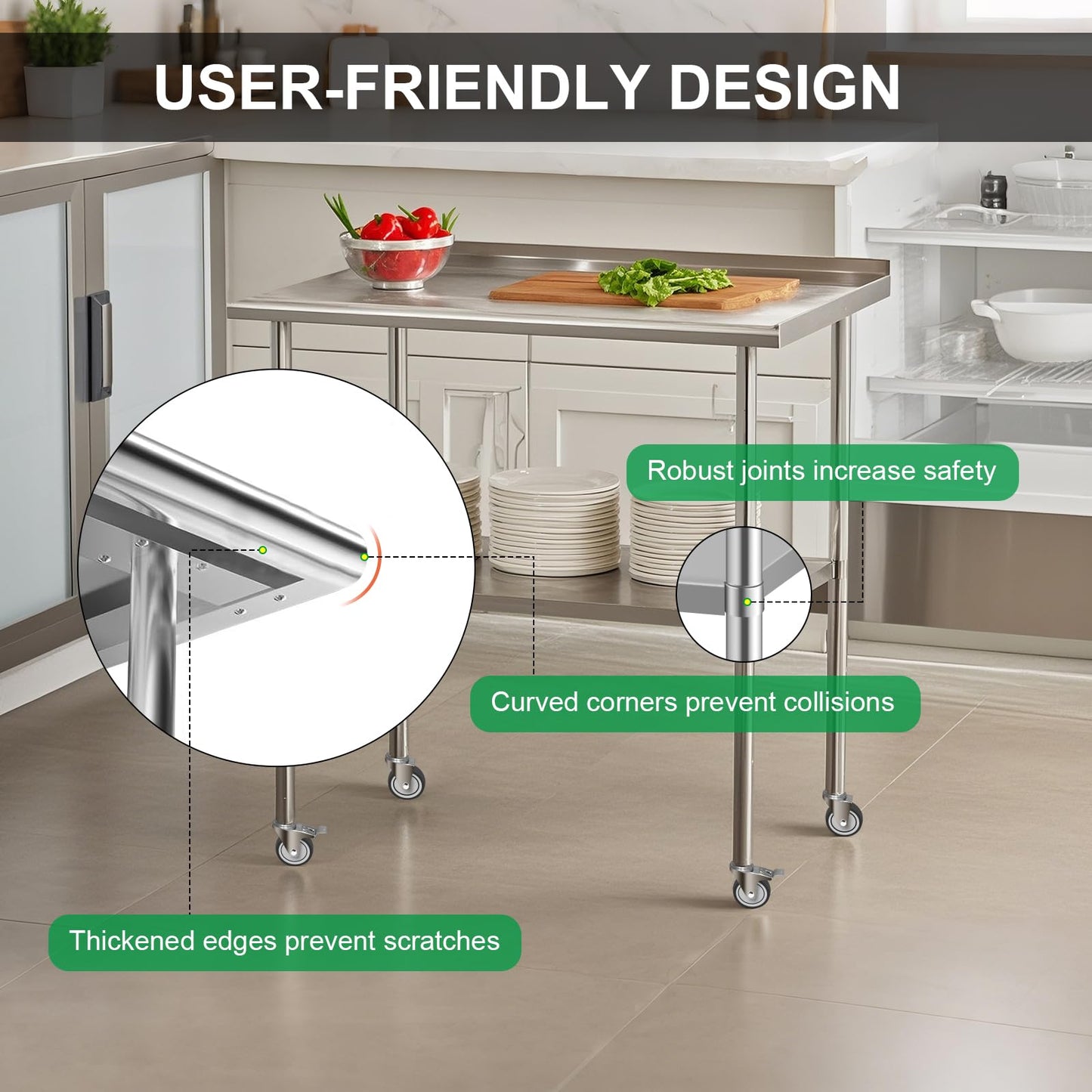 Faazy Stainless Steel Commercial Workbench - 30 x 36 Inch Metal Table Cart with Caster Wheel - NSF Certified - Heavy Duty for Restaurant, Kitchen, Garage