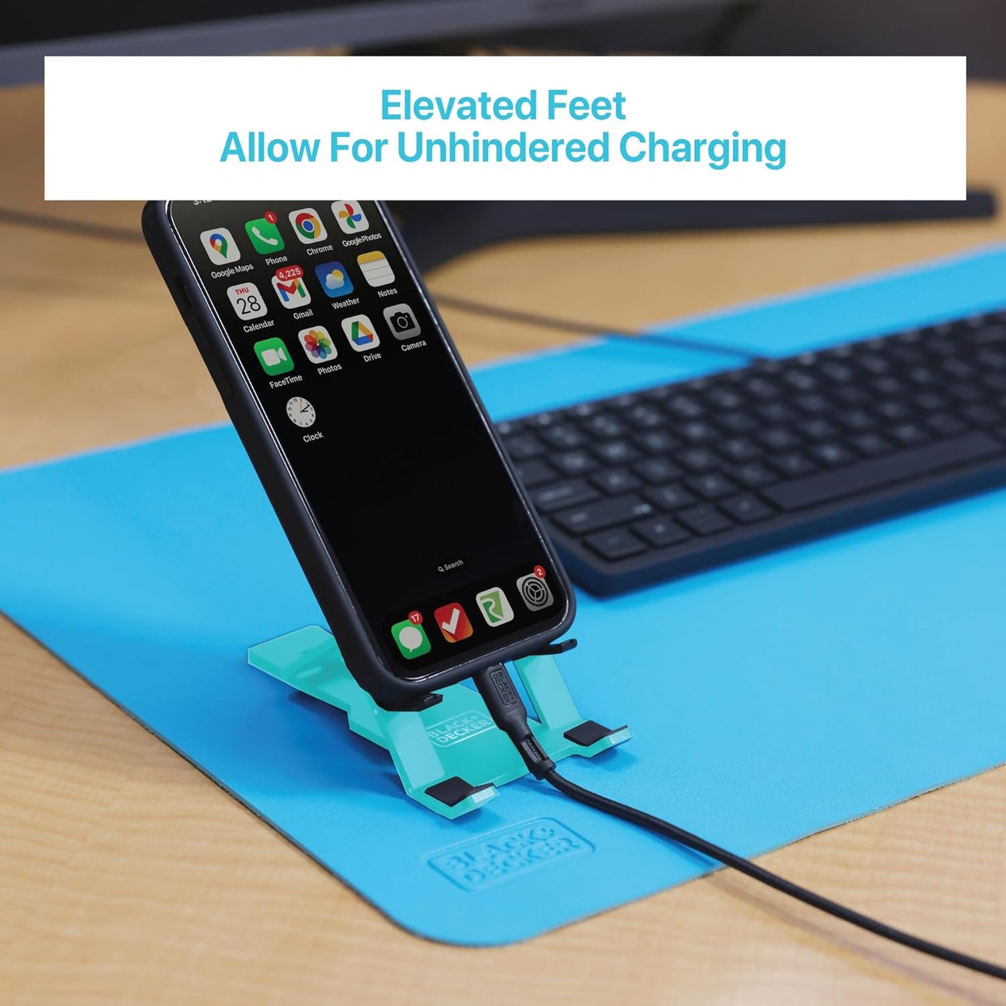 BLACK+DECKER Phone Stand for Desk - Folding Cell Phone Stand Holder - Adjustable and Portable, Folds Down Flat