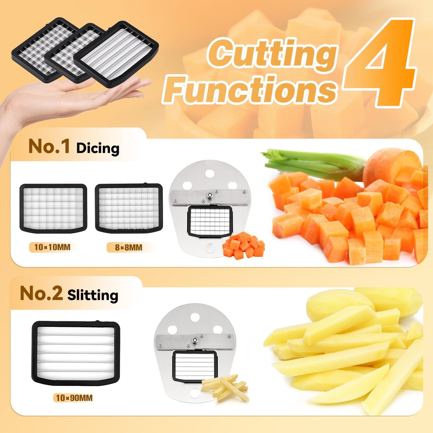 NEWTRY 4 in 1 Electric Vegetable Slicer Dicer Shredder & Strip Cutter, Commercial Automatic Multifunctional Food Chopper for Veggies & Fruits, with Thickness Adjustable Blades, 110V, 200W