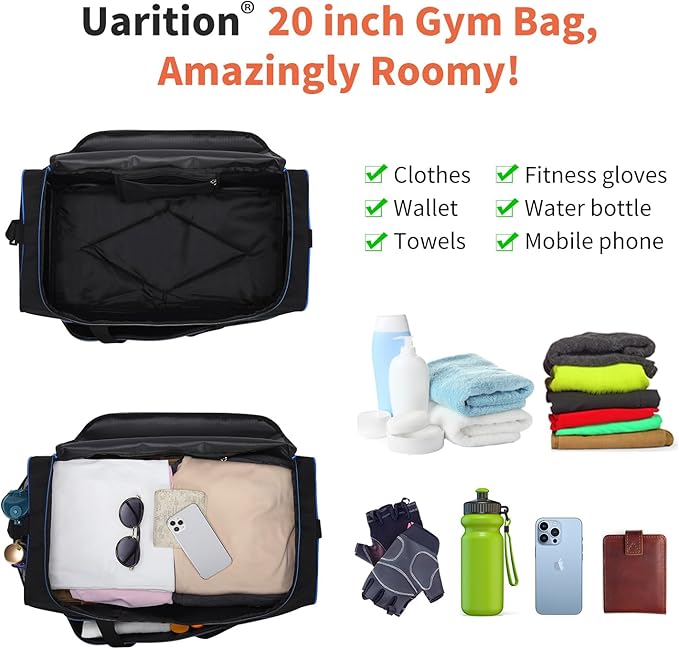 Mens Gym Bag 21 inch Large Overnight Weekender Duffle Bag for Travel Sport-Blue/Black