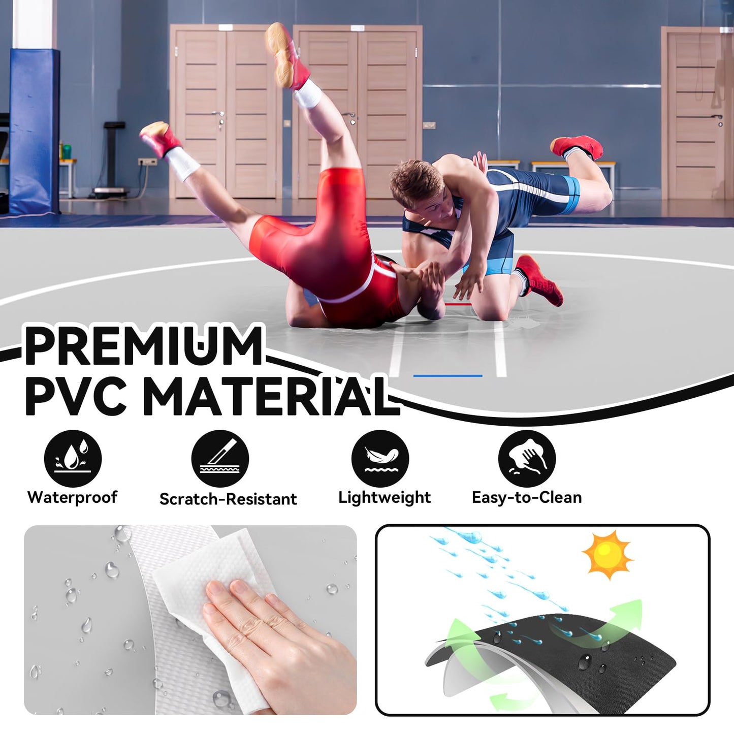Inflatable Wrestling Mat 10x10FTx6"Thick, Jiu Jitsu Mats, PVC Landing Training Mat Foldable for Home Gym BJJ, MMA, Martial Art, Boxing, Grappling and Judo (Grey Black)