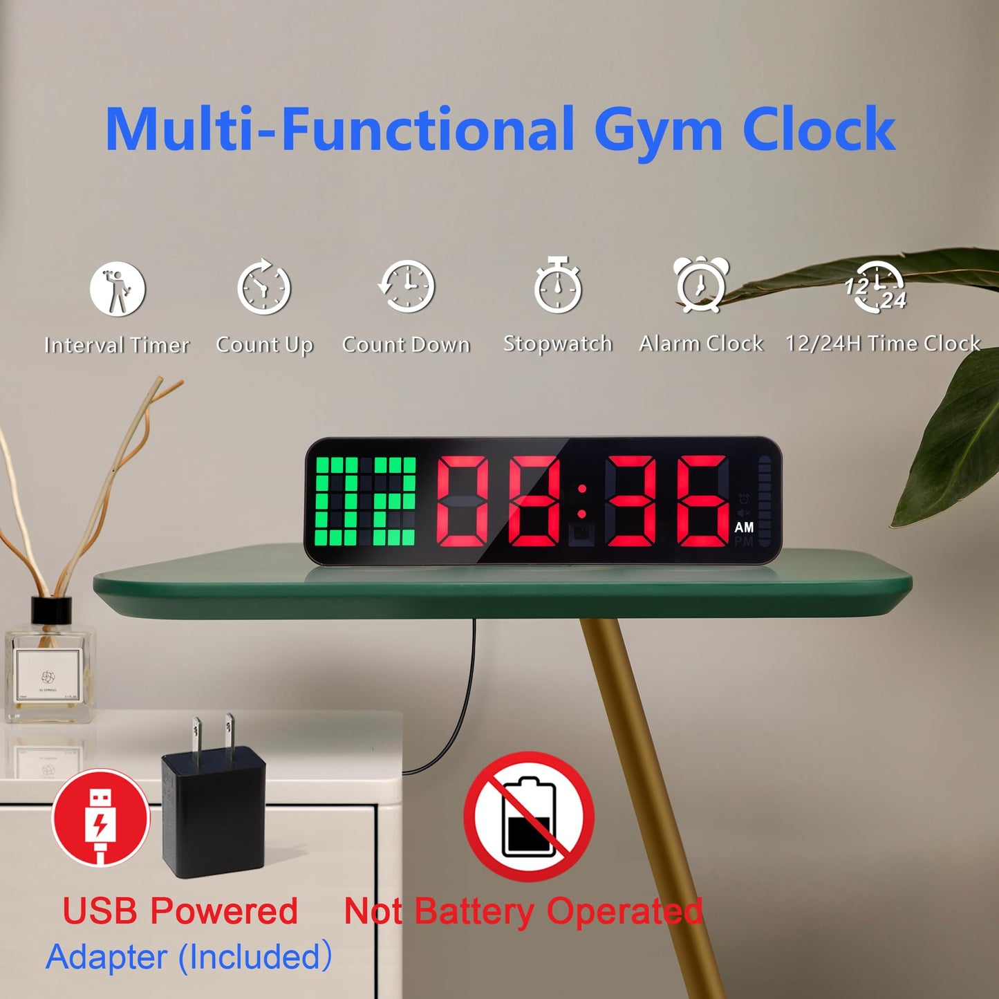 LUCORB Gym Timer - Large Digital Gym Clock Wall with Interval Time Progress Bar, Countdown/Up Stopwatch, Remote Control for Home Gym Garage Boxing Crossfit