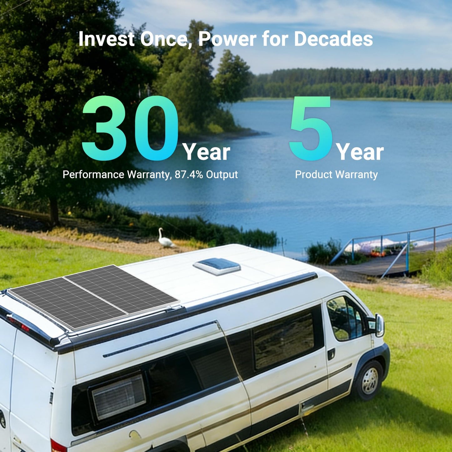HQST N-Type 16BB 200 Watt Solar Panel, Compact & Lightweight Solar Panels with 30 Years Lifespan, up to 25.4% Efficiency, Grade A+ Cells, IP65 for RV, Van, Trailer, Marine, Rooftop, Farm, Off Grid