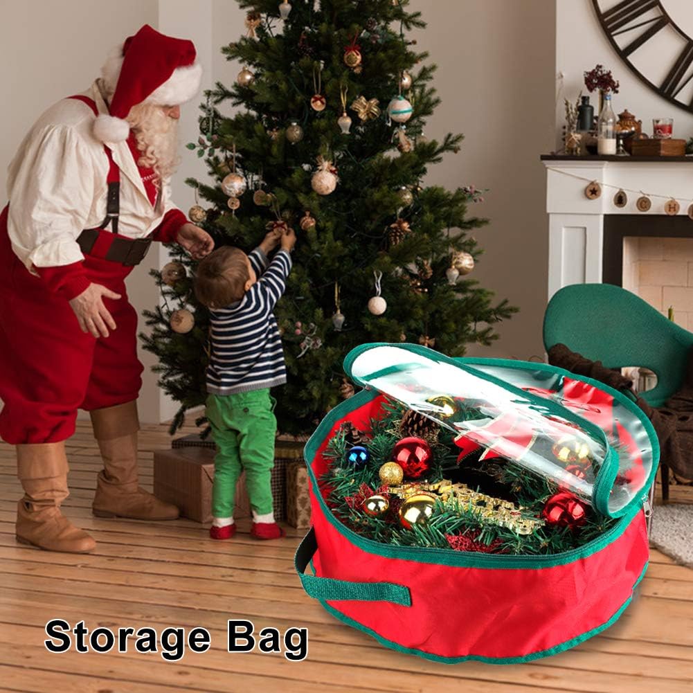TITA-DONG Christmas Wreath Storage Bag - 2 Pcs 16-Inch Portable Organizer with Dual Zipper & Transparent Window