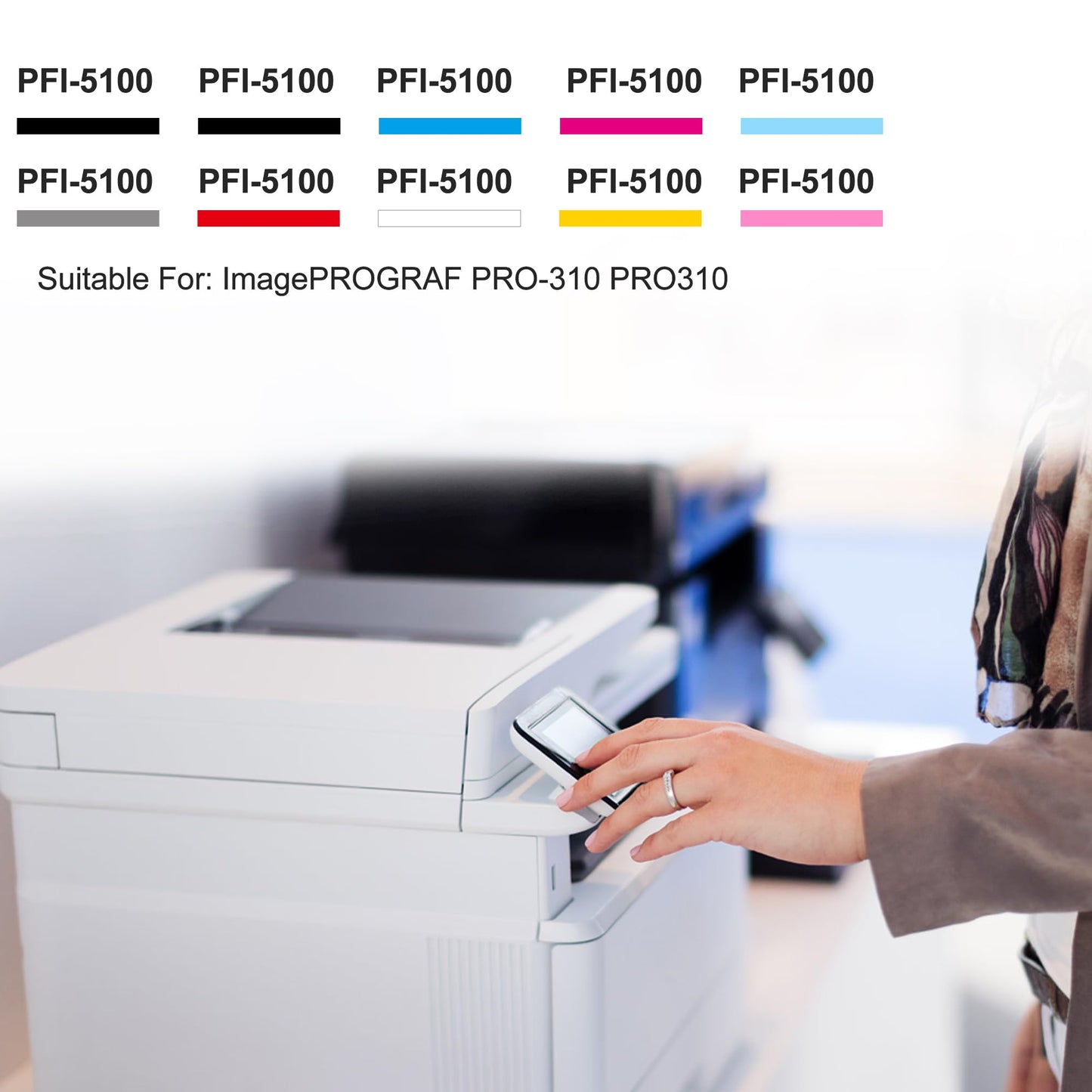 Newhorbo PFI5100 Ink Cartridge Replacement for Canon imagePROGRAF PRO310 Printer (MBK, PBK, C, M, Y, R, GY, PC, PM, CO 10-Pack)