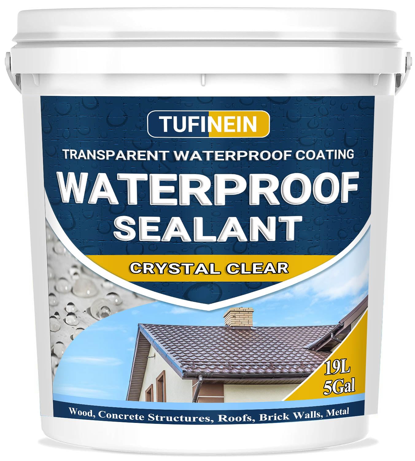 Waterproof Sealant 5 Gallon Clear, TUFINEIN Transparent Waterproof Coating Water-Based Invisible Agent Roofs, Walls, Garden, Terraces Indoor & Outdoor