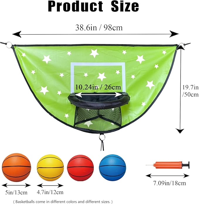 Trampoline Basketball Hoop, Attachment with Pump and Mini Ball, Universal Trampoline Accessories, Easy to Install