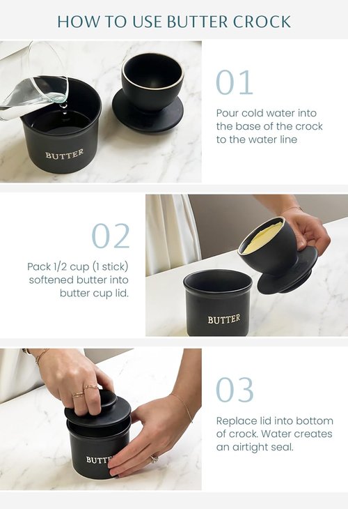 Kook Butter Keeper Dish - French Ceramic Crock with Lid for Soft Butter | Matte Oatmeal, Perfect Gift for Home Decor