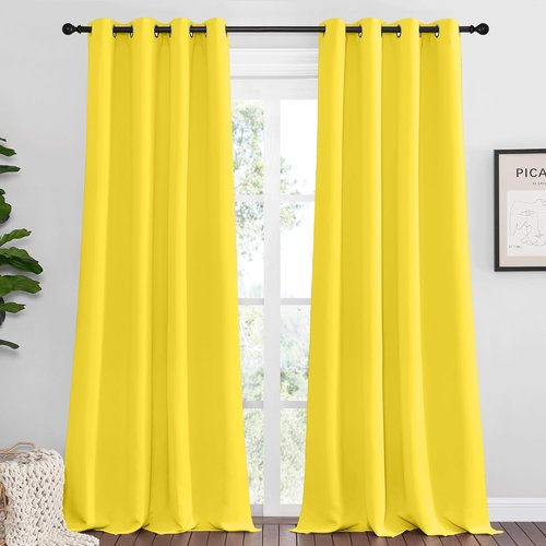 NICETOWN Bright Yellow Curtains - 108" Long, 55" Wide | Sound Reducing, Heat & Cold Blocking Panels for Modern Decor