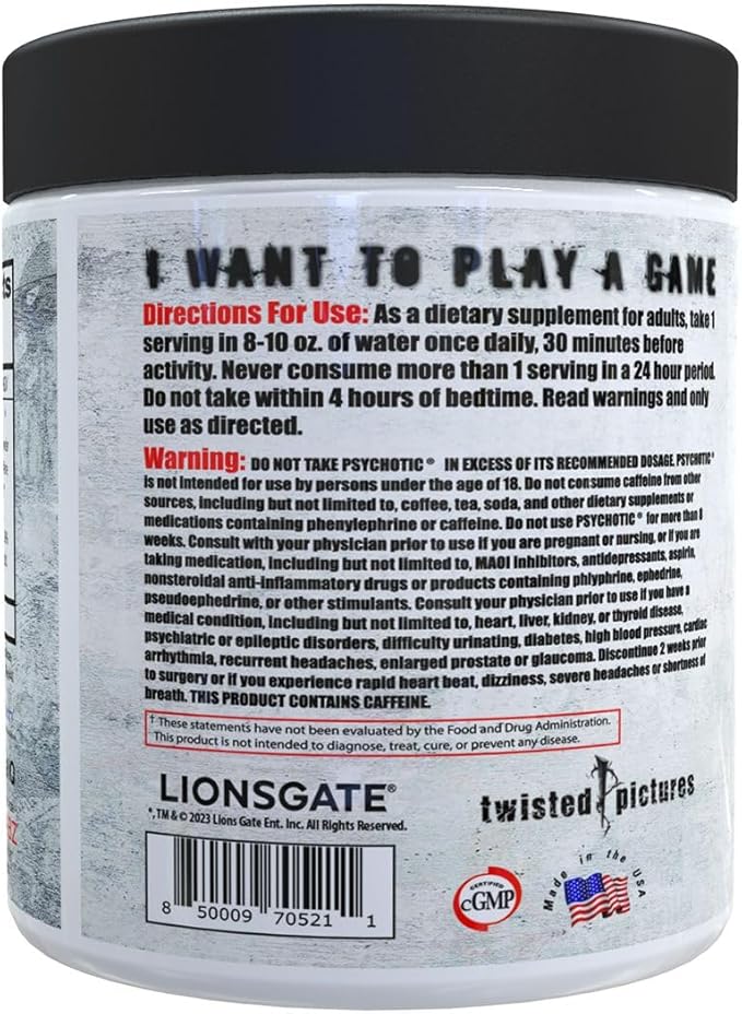 Insane Labz Psychotic Saw®, High Stim Pre Workout Powder with OxyGold­??and AMPiberry®, Extreme Lasting Energy with Teacrine®, Focus with CognitIQ® and Endurance with Beta Alanine, 30 Srvgs, Grape