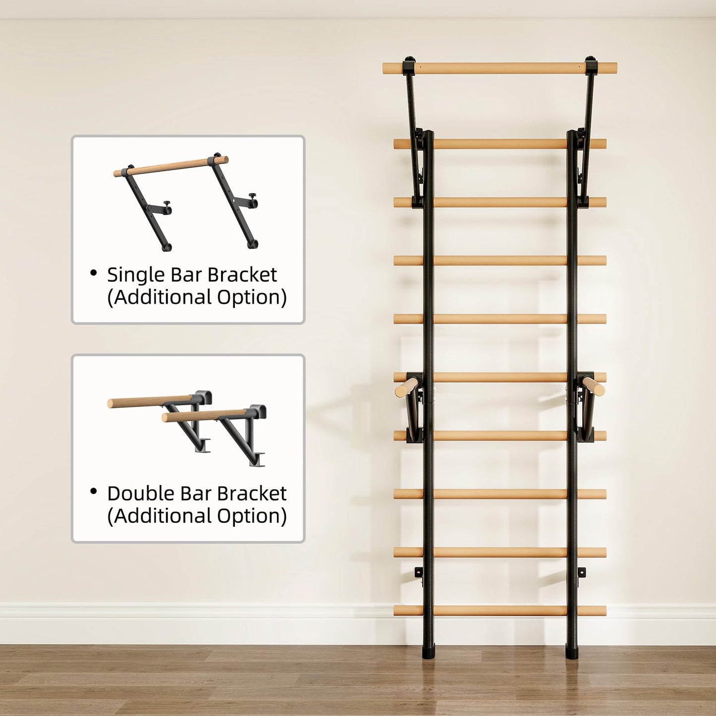 DHT Swedish Ladder, Wall Bars, Stall Bar Suspension Trainer with 9 Strategic Rods, for Fitness Home, Gym, School, Clinics and Gymnastics