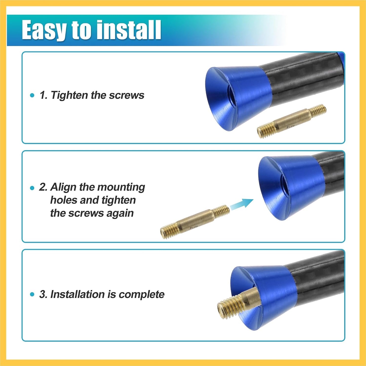 REPAIROCK 1 Set 3.5cm 1.38 Inch Car AM FM Radio Signal Antenna Mast Universal Blue Carbon Fiber Pattern Black Auto