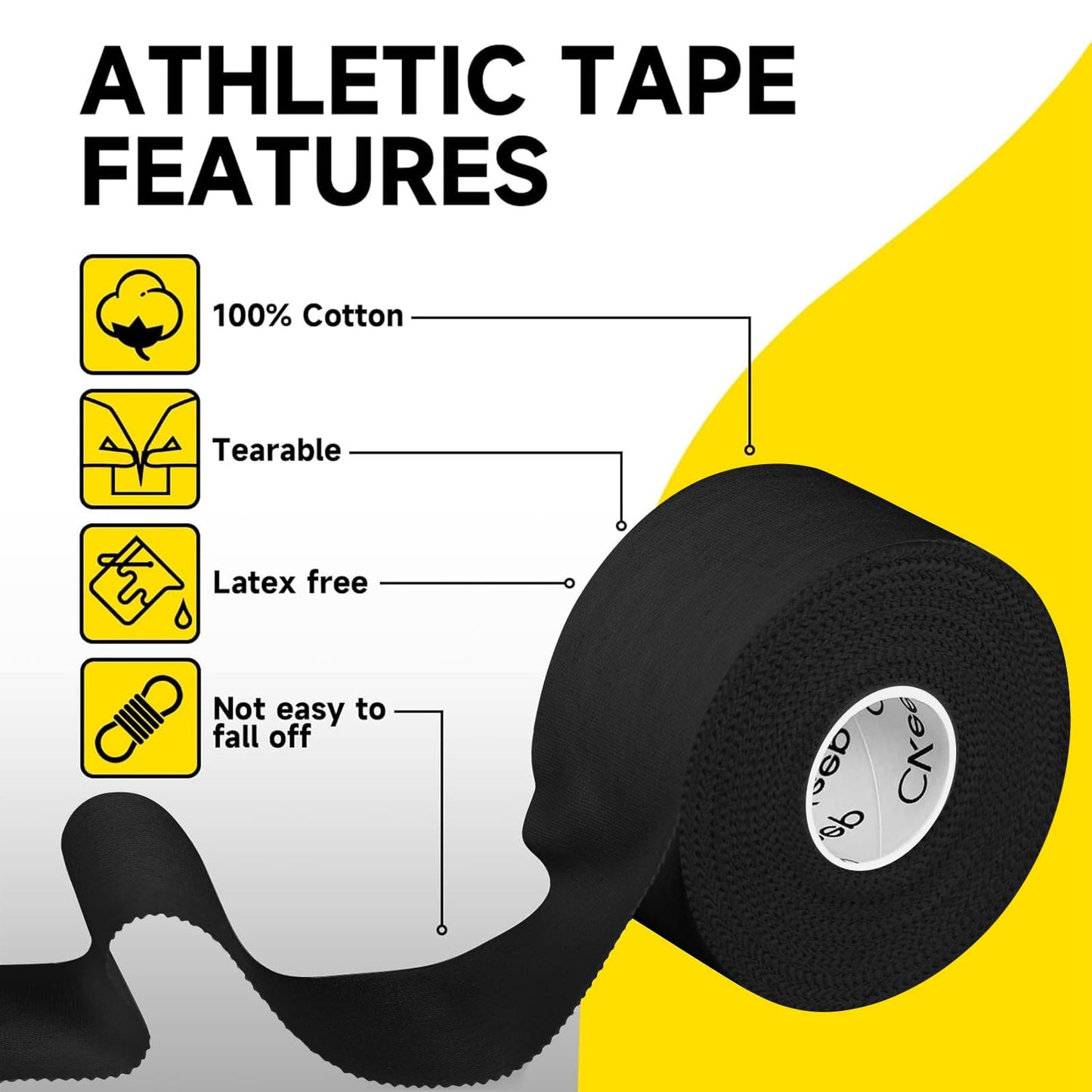 CKeep Athletic Tape, 4 Pack Black Sports Tape, Very Sturdy No Glue Residue, Wrist Ankle Tape for Muscle, Climbing, Boxing, Athletes, Baseball Bats, Strains, Sprains, Injuries（1.5 Inches）