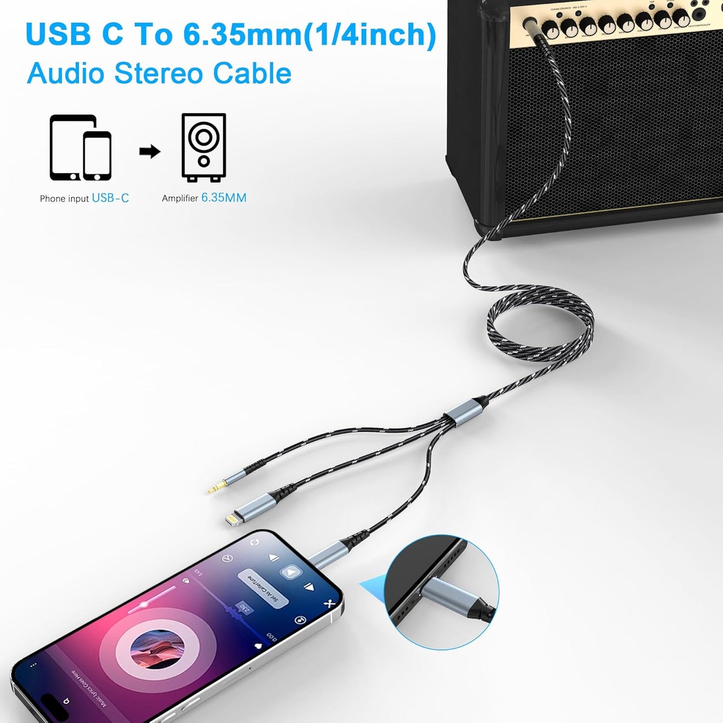 1/4 3 1 1/4 13 3.3FT Lightning to TRS Audio Stereo Cable, in to Male Aux Audio Cord Compatible with iPad, iPhone Pro