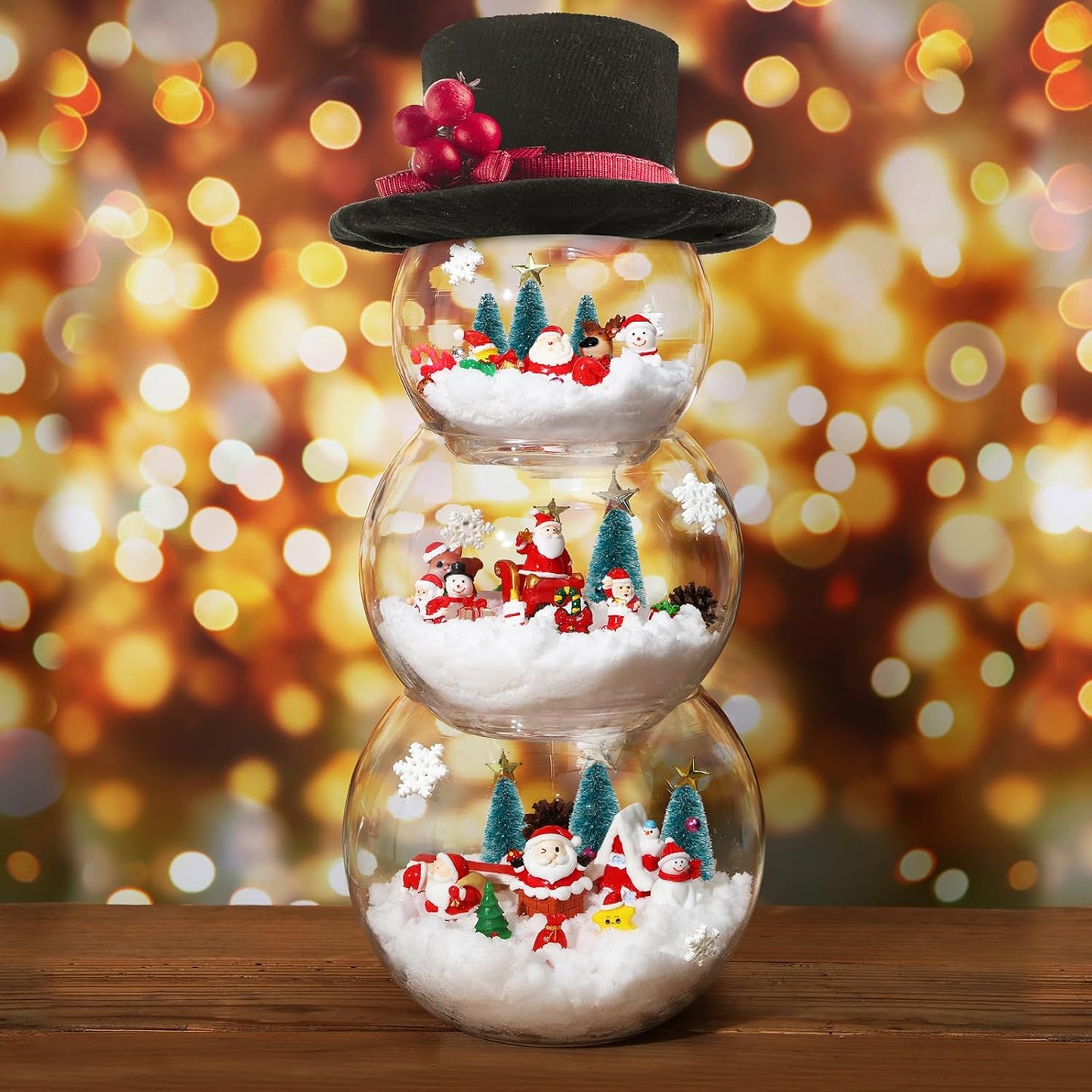Roowest Miniature Ornaments - 96 Pcs DIY Snow Globe Kit for Christmas Village Decor | Snowman, Reindeer, Santa, Teal