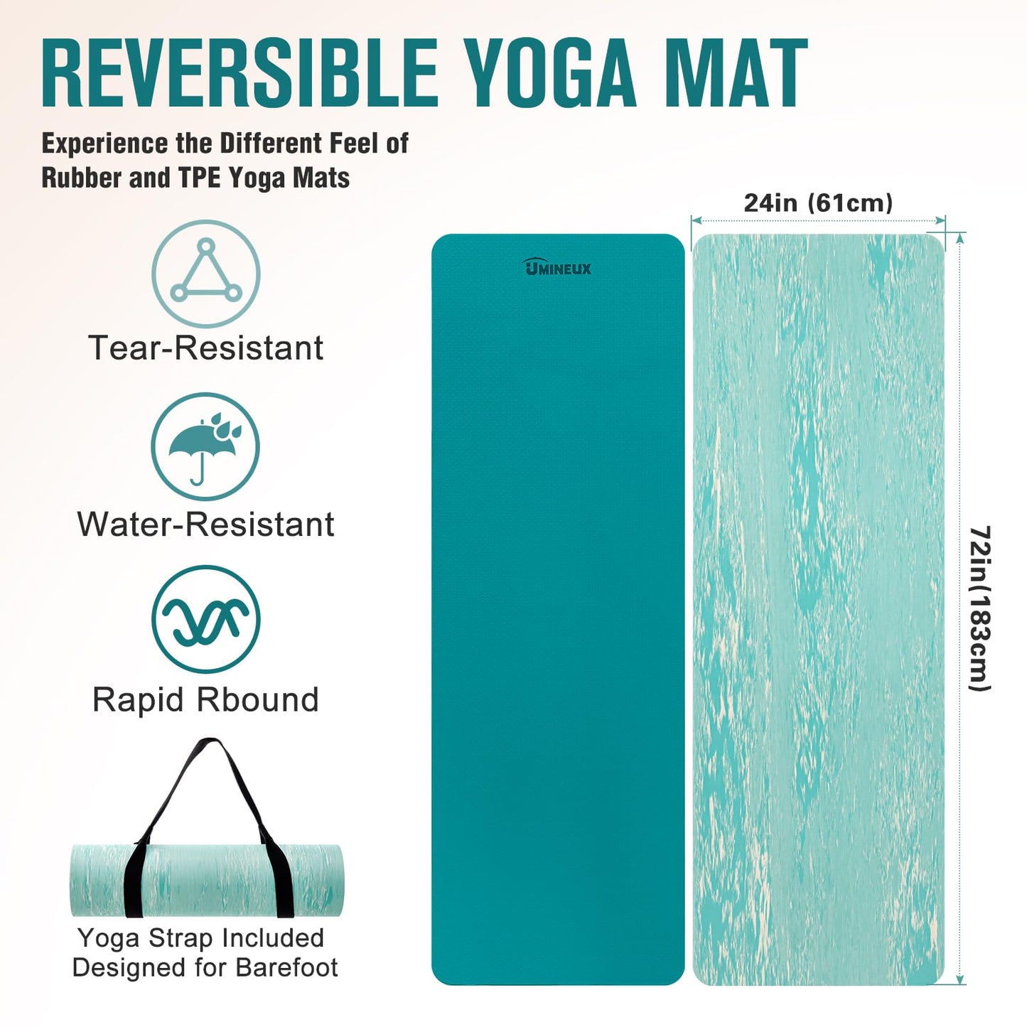 Extra Thick Yoga Mat, 2/5 Inch (10MM), Natural Rubber and TPE Non Slip Yoga Mats with Strap for Women Men, Eco Friendly Exercise Mat for Yoga, Pilates and Home Workout