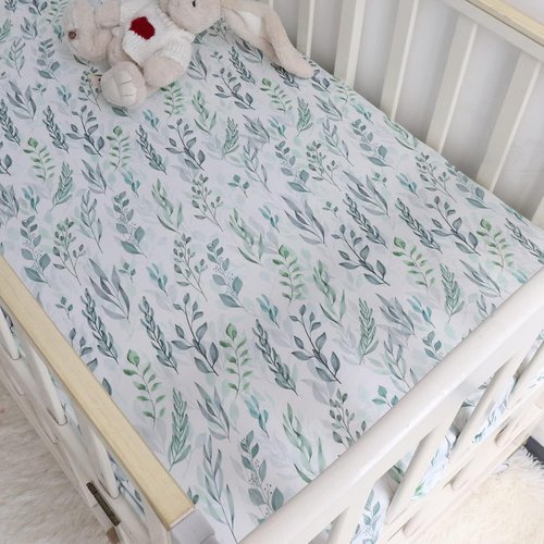 DILIMI Fitted Crib Sheet - Ultra-Soft Baby Sheet for Standard Crib & Toddler Mattress | Green Leaf Design