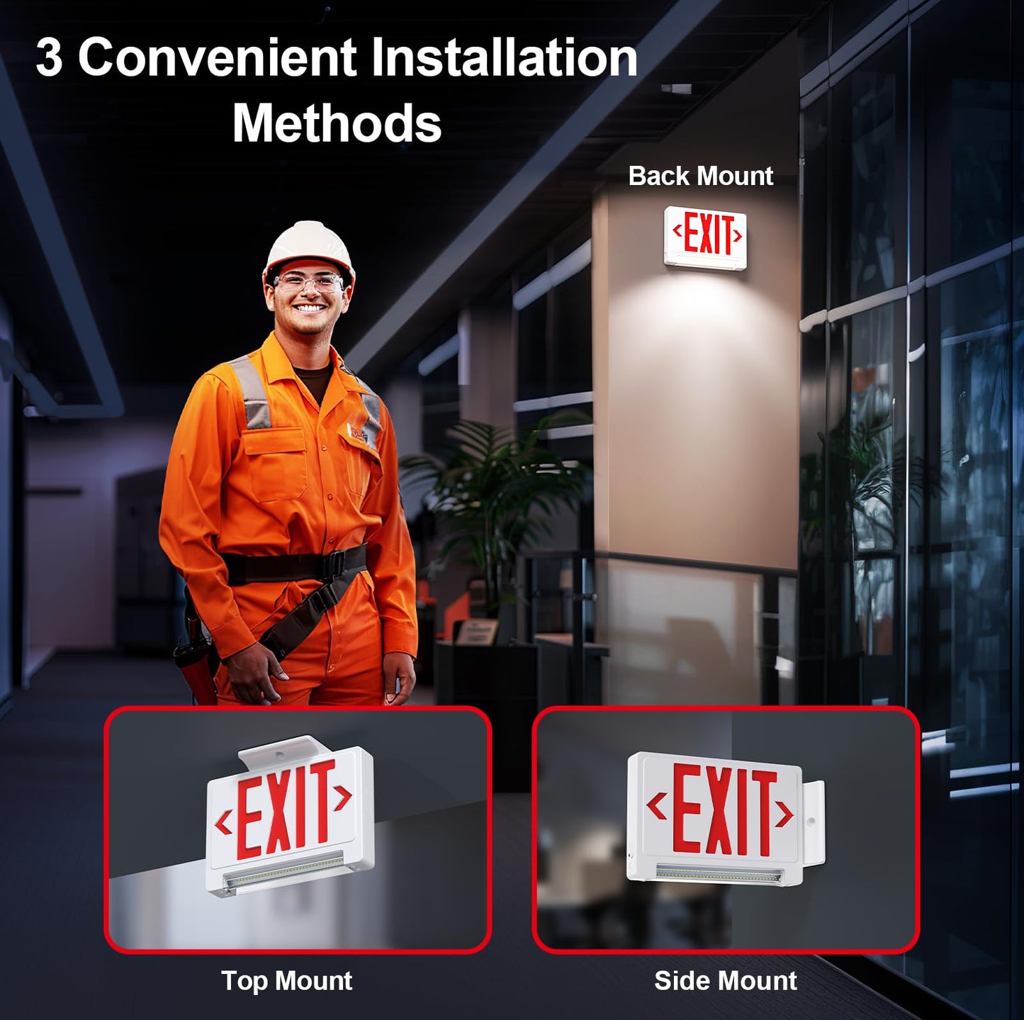 Exit Signs with Emergency Lights Battery Backup, UL Listed Double-sided Exit sign with Adjustable Light Pipe, Hardwired Compact Commercial Lighted Exit Sign, 120/277V Top/Side/Wall Mount (2 Pack)