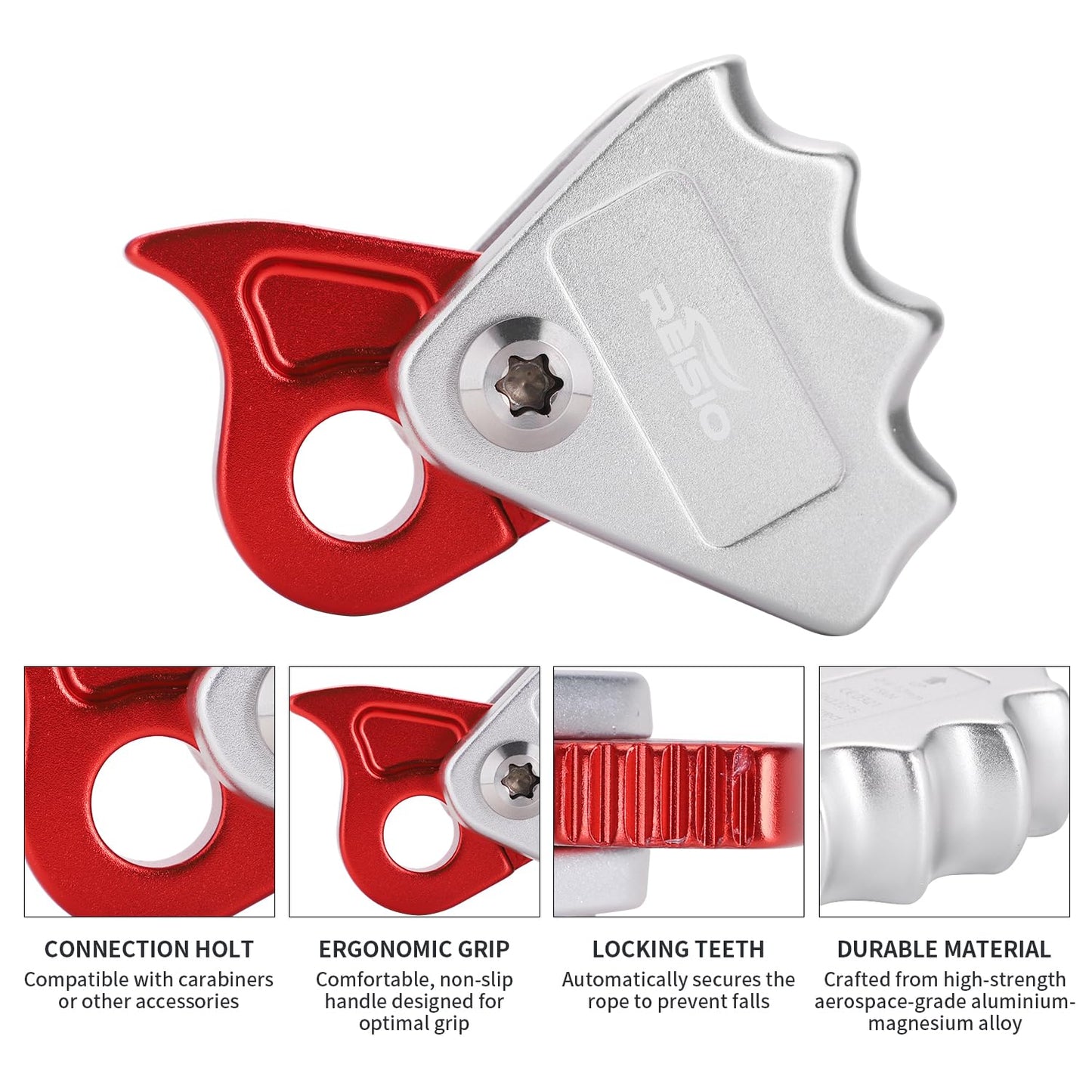 REISIO 15KN Detachable Climbing Ascender,Fall Protection Belay Device Climbing Rope Grab for Rocking Rescue Mountaineering Tree Arborist Caving Aerial Work 9-12MM (ZWQ-001)