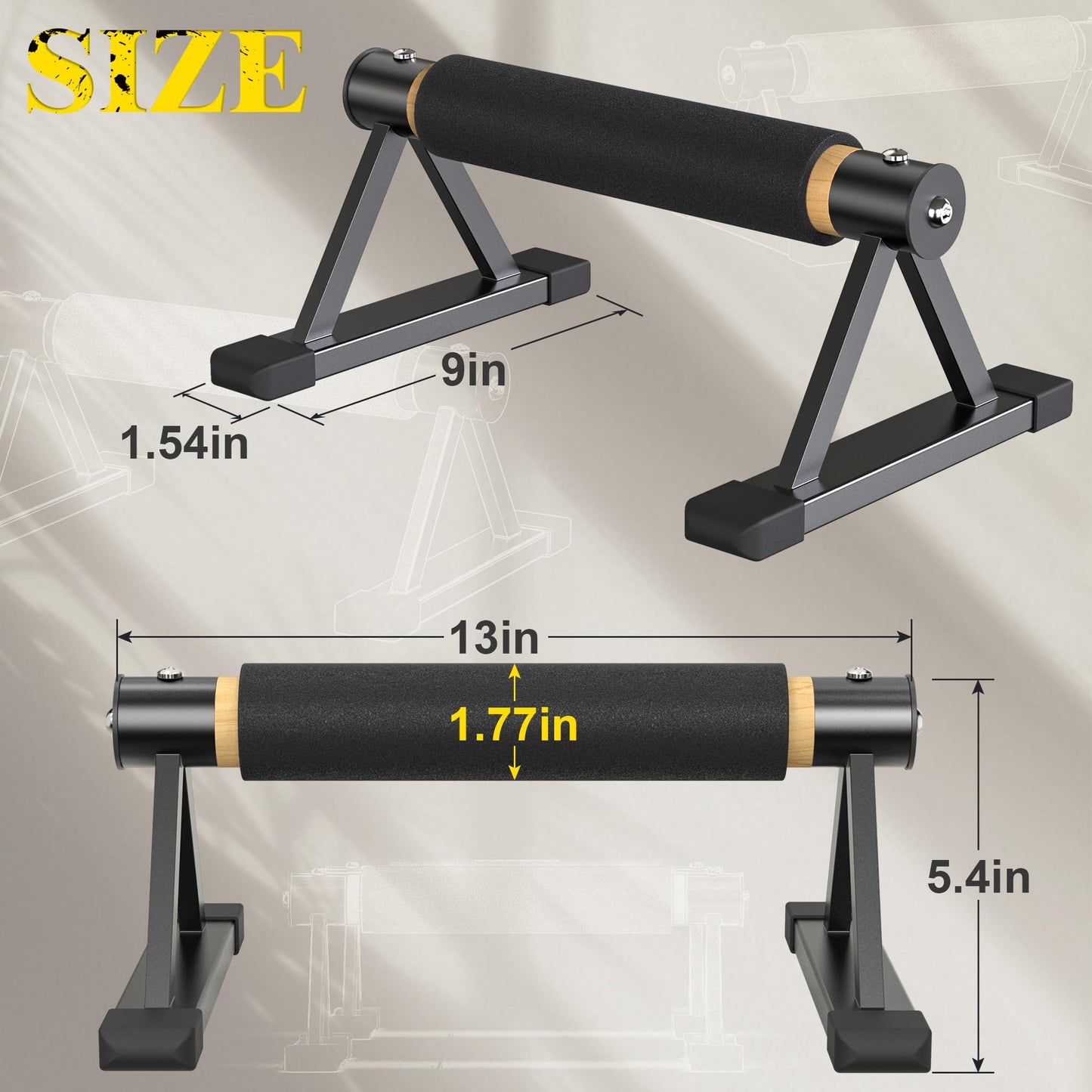 Wood Parallettes Push Up Bars, Solid Wooden Handstand Bars with Anti-Slip Grip, Sturdy Metal Bracket Supports 600 lbs for Calisthenics, Fitness and Floor workout