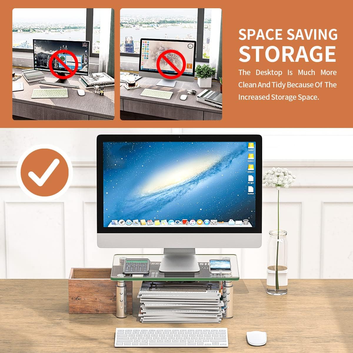 3 Hemudu Monitor Stand Riser, Height Adjustable Laptop Stand Riser, Monitor Stand Riser for PC, Computer, Laptop Clear