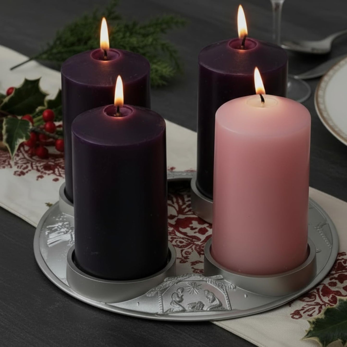 Shellwei Advent Wreath Candle Holder - Metal Nativity Scene Design for Christmas Centerpiece Decor | Fits 3-Inch Pillar Candles