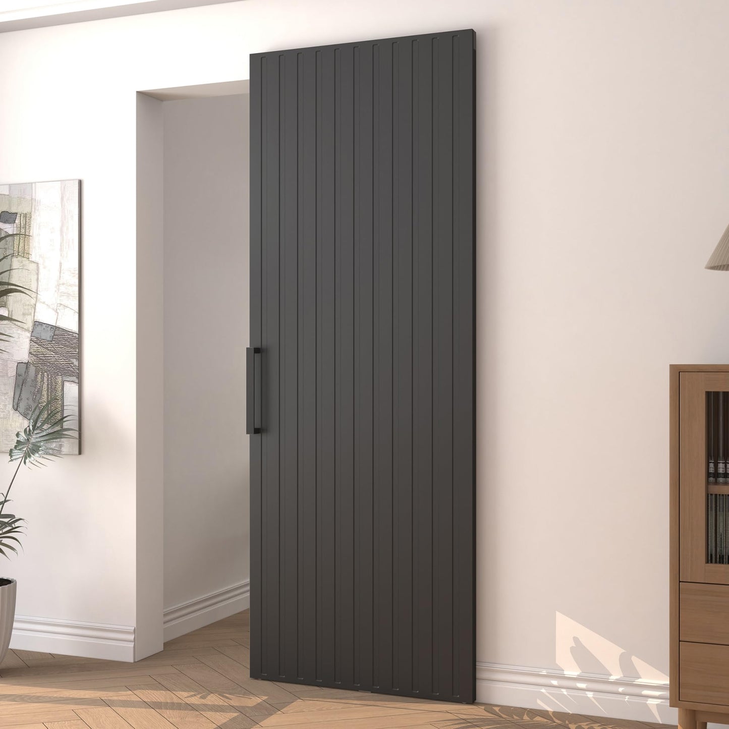 JUBEST 32"x86" Concealed Sliding Barn Door with Soft Close Hardware Kit, Black Hidden Door for Opening 24"-28"x84", Waterproof and Modern, Smooth Sliding, for Interior Using, Widely Used