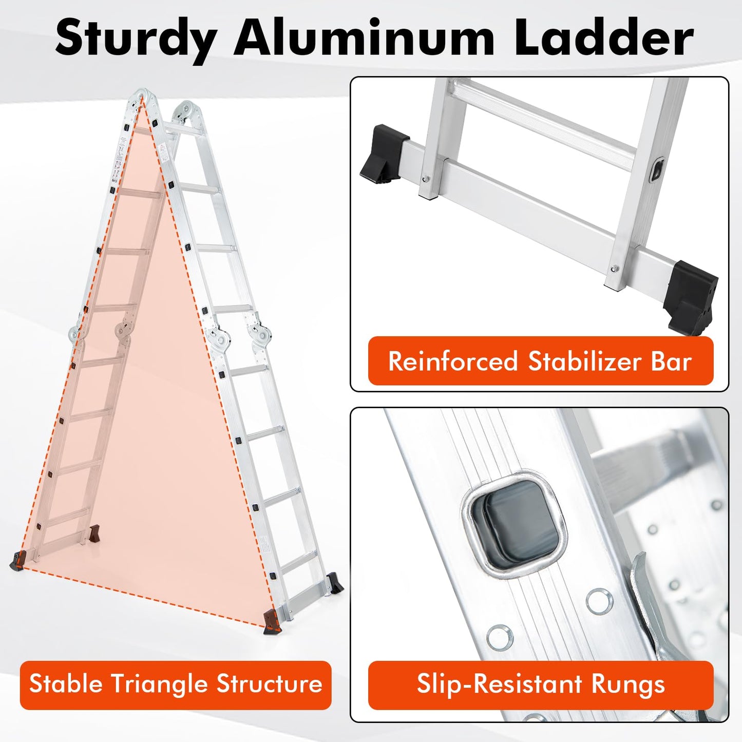 Goplus 7-in-1 Multifunctional Ladder, 4,6 M/15 FT Folding Aluminum Ladder with Safe Locking Hinge & Anti-Skid Footpads, Lightweight Tall Ladder for Home & Outdoor, 150 kg/330 lbs Max Load