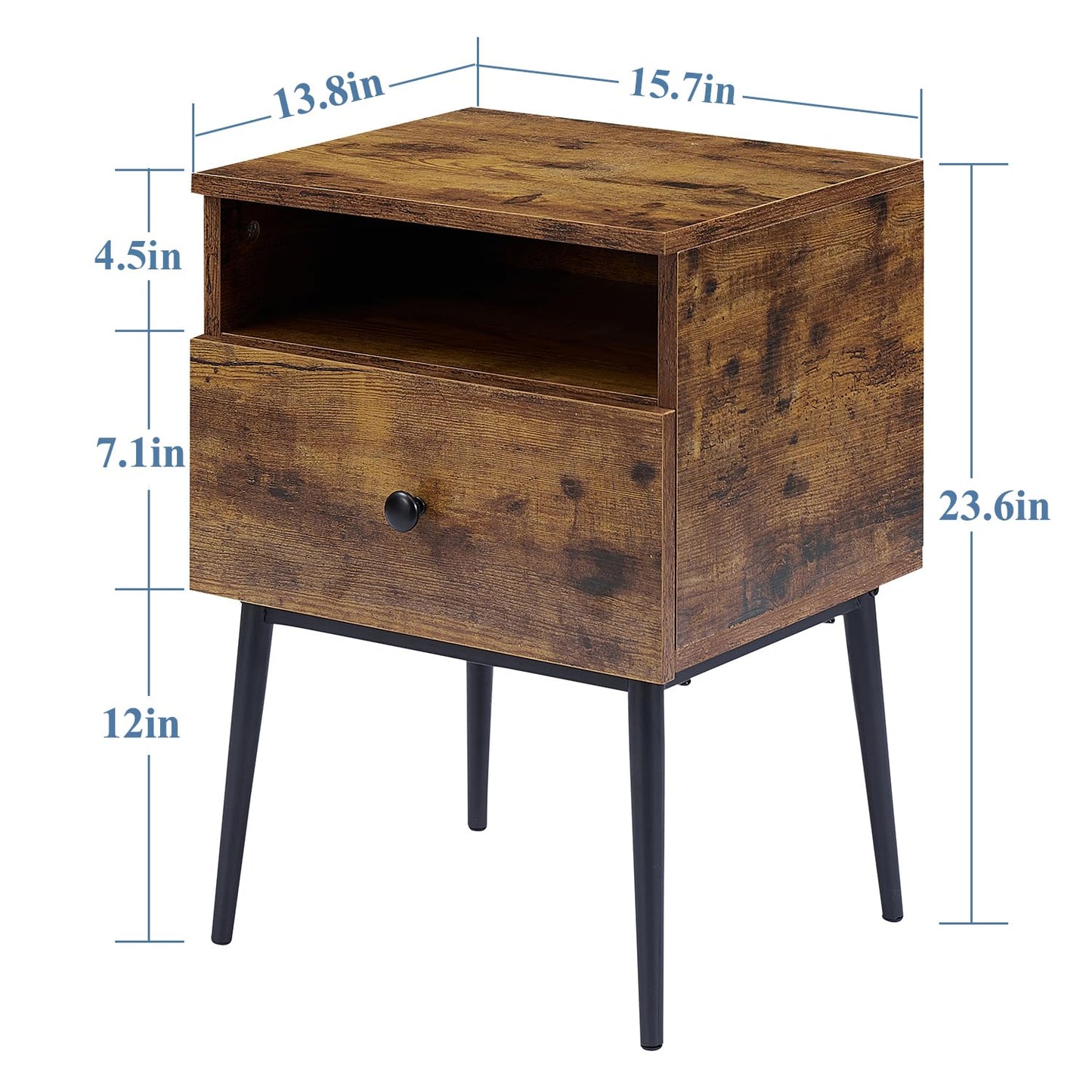 VECELO Modern Night Stand,Square Side Table,End Table with Drawer and Storage Space for Bedroom and Living Room, Bedside Table