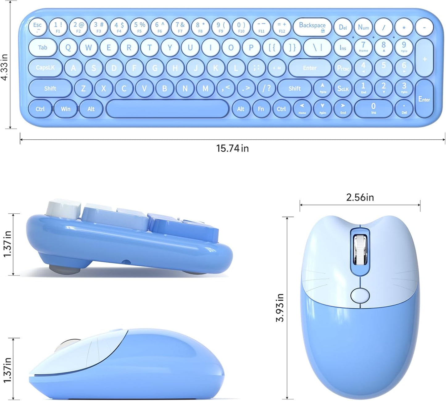 MOFII 2.4G Set, Wireless Keyboard and Mouse Combo, Full Size Retro Round Computer Keyboard and Mouse Plug and Play