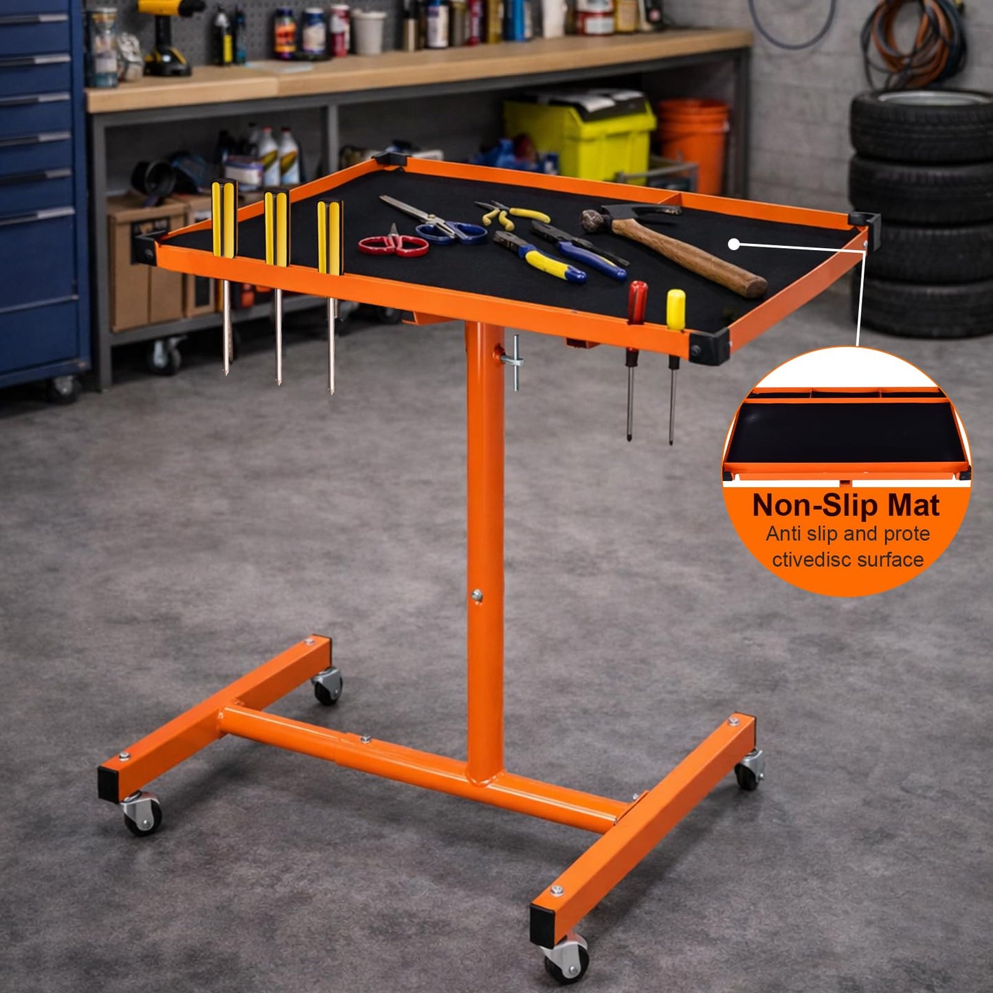 A A IN Mechanics Rolling Work Table, Adjustable Mobile Tray Table for Shop, Garage, DIY Tool Tray Cable with Wheels 250 lbs Capacity