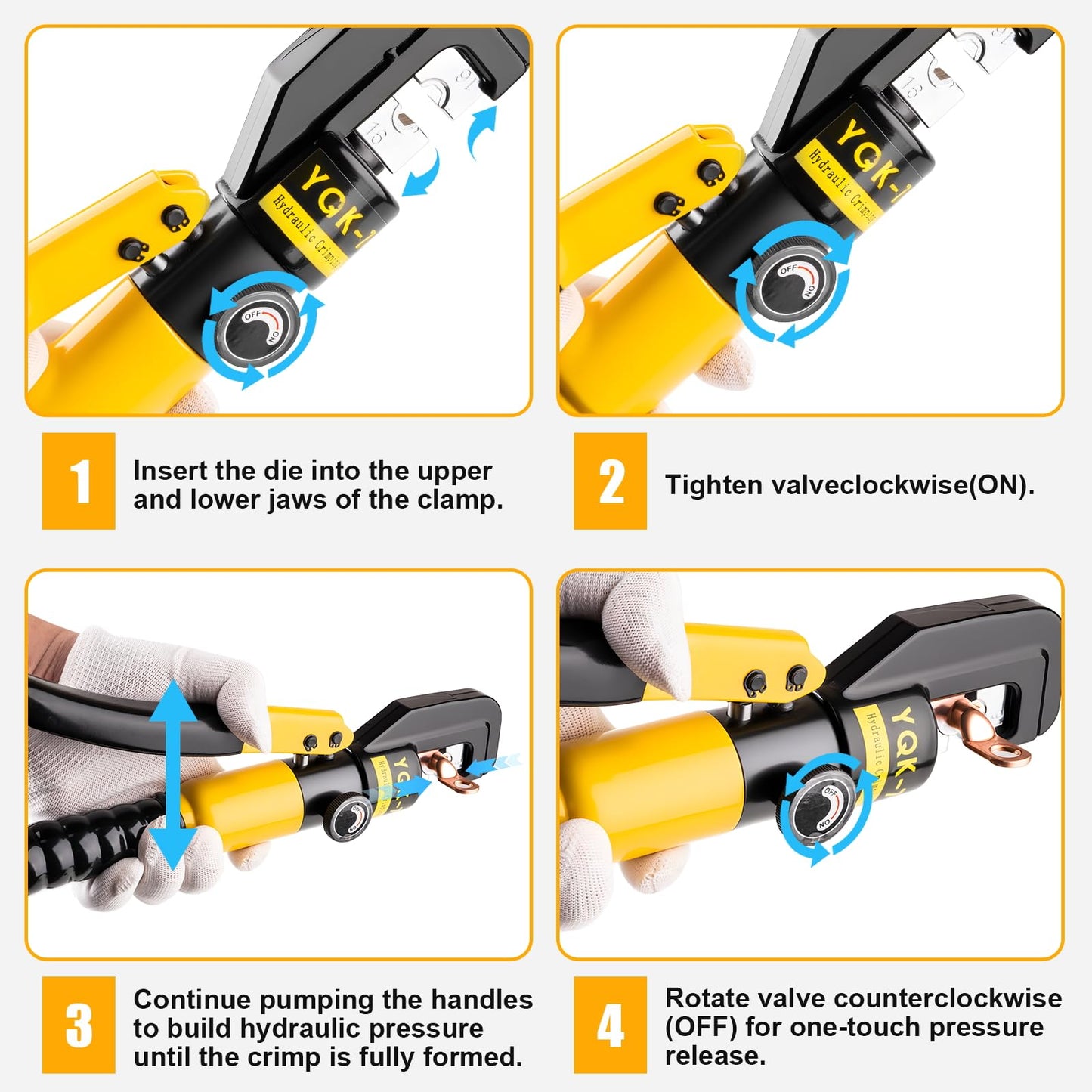Hydraulic Crimping Tool With 9 Pairs Of Dies, 12 To 2/0 Awg, Hydraulic Wire Battery Cable Lug Terminal Crimper Crimping Tool, Crimping Easier