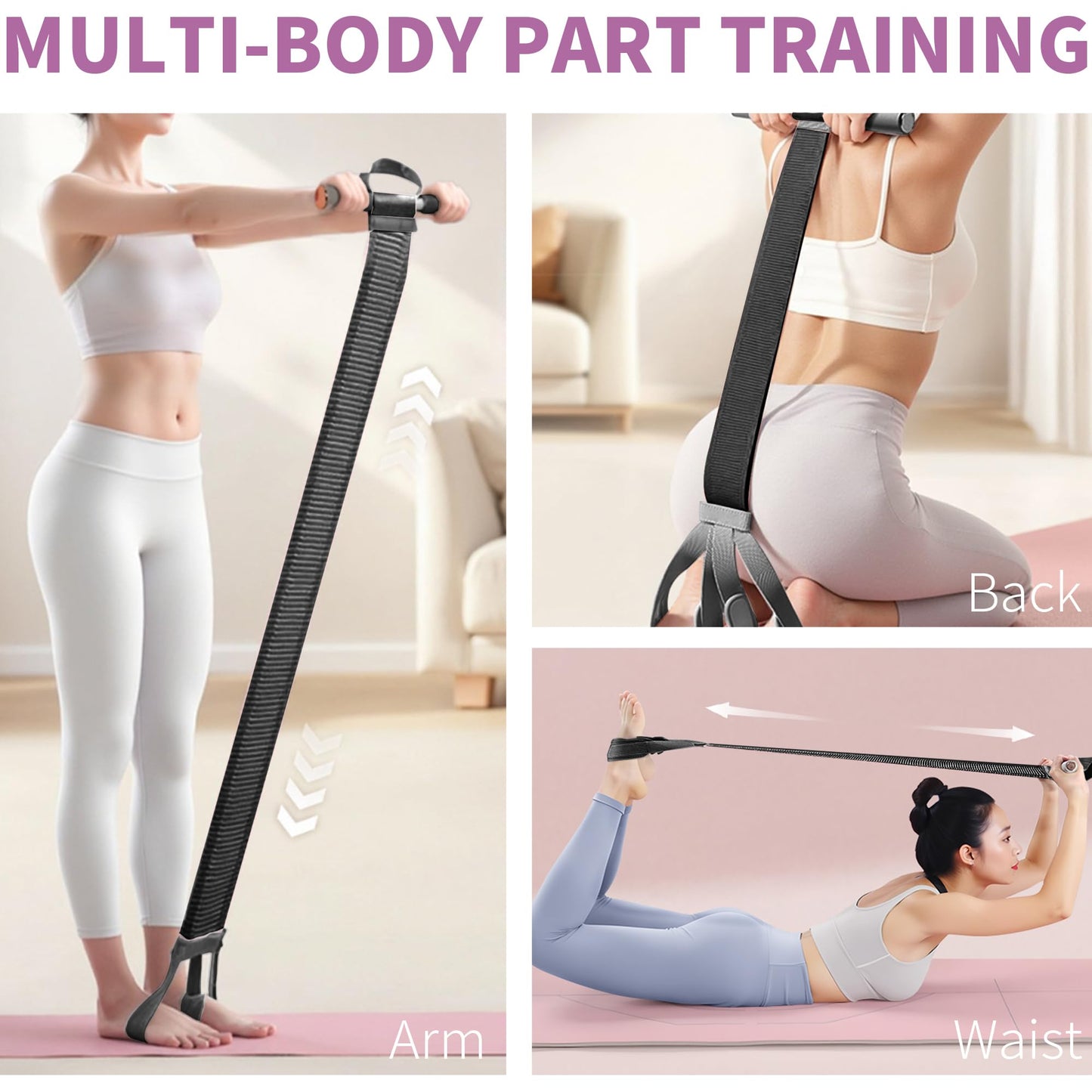 Fabric Resistance Band with Handles Non-Slip Foot Pedal Puller for Women 120lb Full-Body Fitness Band for Strength Muscle Training Workout Equipment for Chest Glutes Leg Arm Core Wrist Ankle