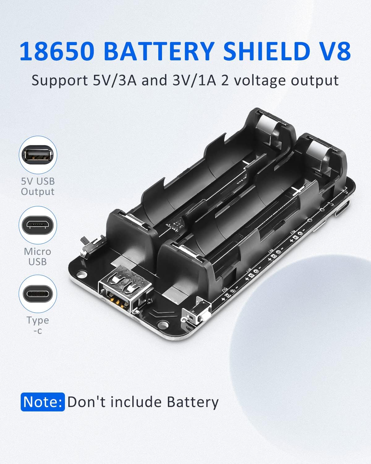 diymore 1865O V8 5V/3A 3V/1A Arduino(2 Battery Holder Double Li-ion Battery Shield Micro USB Power Bank Battery