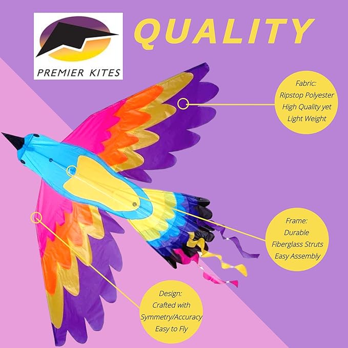 Premier Kites Paradise Bird Kite are Great Kites for Adults and Easy to Fly Kites for Kids | A Large Kite with a 70 Inch Wingspan and a 36 Inch Body with Bold Colors and Detailed Applique Work