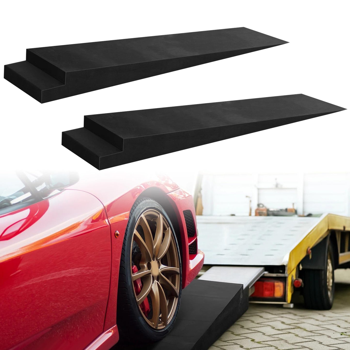 Leinuosen 2 Pcs 4" H Trailer Ramp 5.5 Degree Approach Angle, Low Profile Car Ramps for Trailers, Racing Cars, Sports Cars(46" L x 14" W x 4" H)