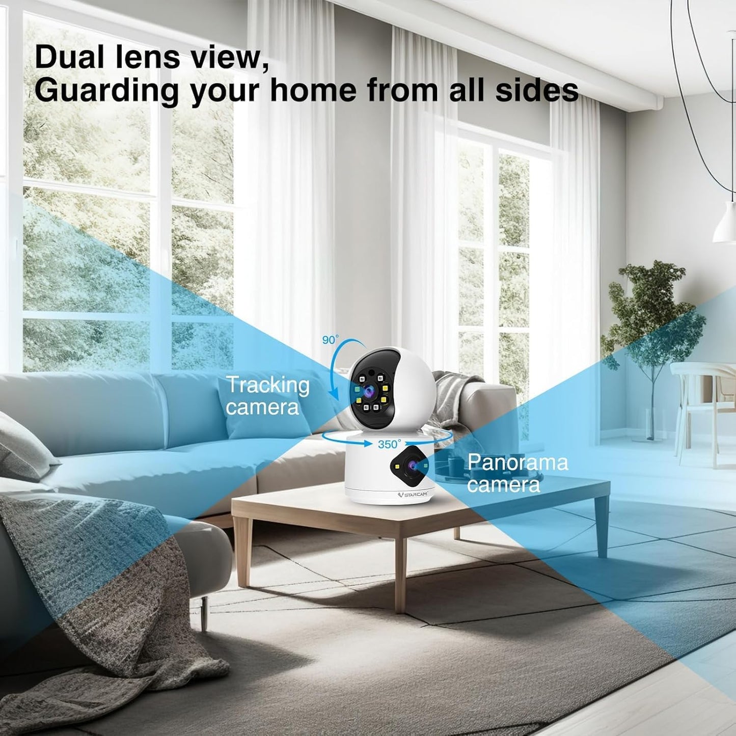 VSTARCAM 1080P Monitor,360 2-Way 005 Camera Dual-LensI, Pet Baby Security Camera Indoor with Siren & Spotlight, Motion