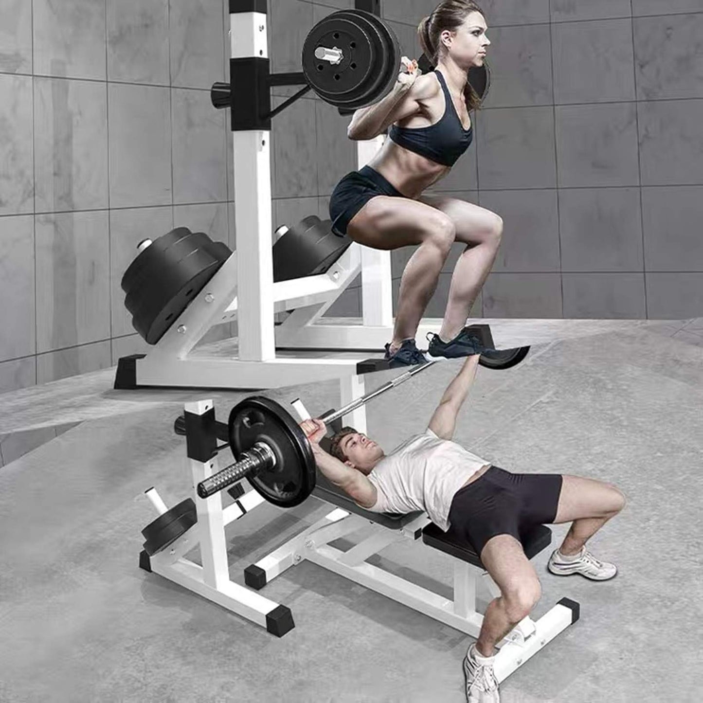 Achamusi Barbell Rack Stand - Multifunctional Adjustable Squat Rack, Heavy-Duty Dumbbell Rack，Strength Training Dip Station, Home Gym Equipment Max Load 550lbs