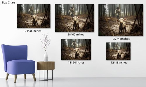 Jesus & Lamb Canvas Wall Art - Modern Christian Decor | Framed 24x36 Inches Picture for Living Room & Bedroom