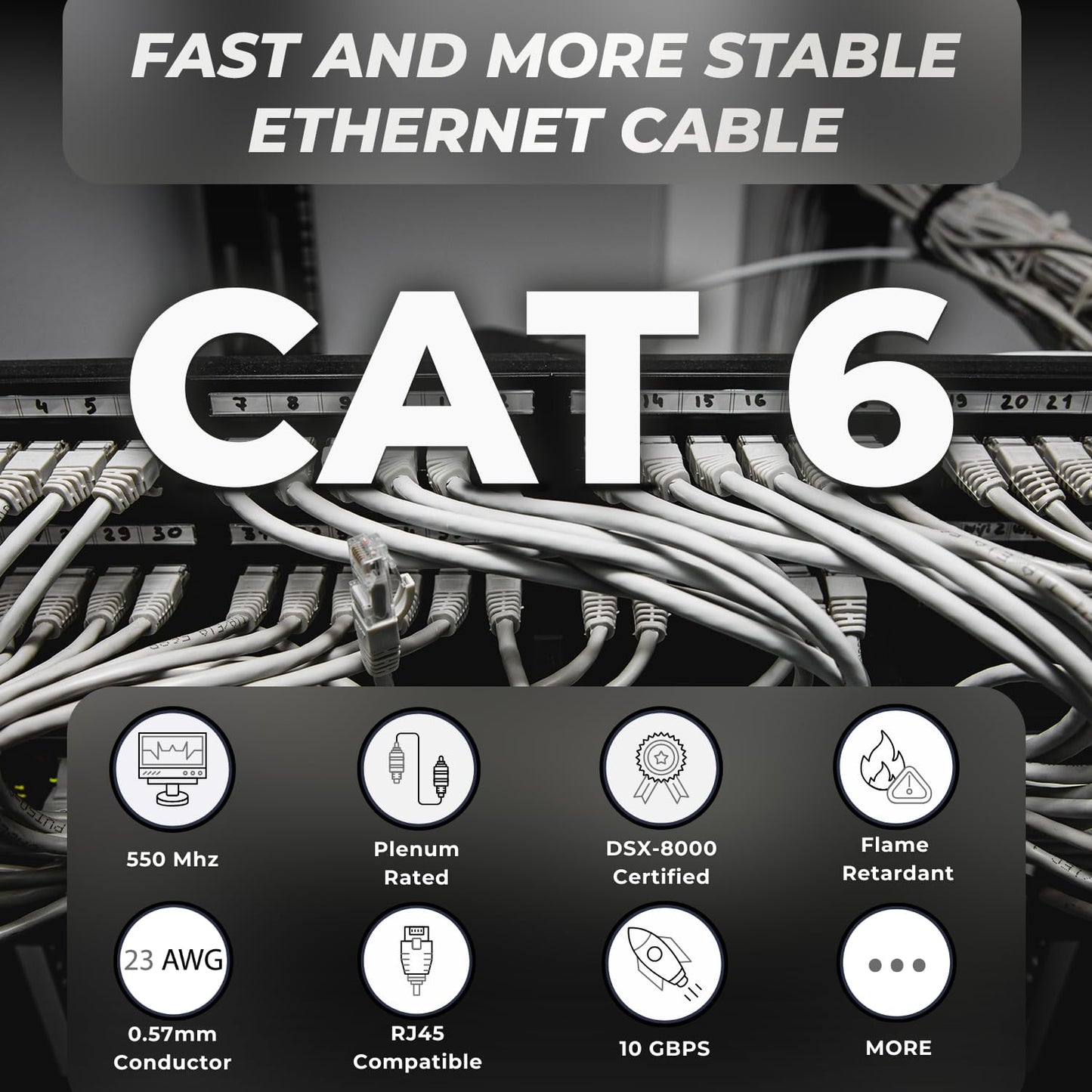 ATS Cables | CAT6 Plenum (CMP) Cable 1000FT | DSX-8000 Network Analyzer Test Passed | 23AWG UTP 4Pair, Solid 550MHz Ethernet Cables 10Gb, Available in 9 Colors (Red, 1000ft)