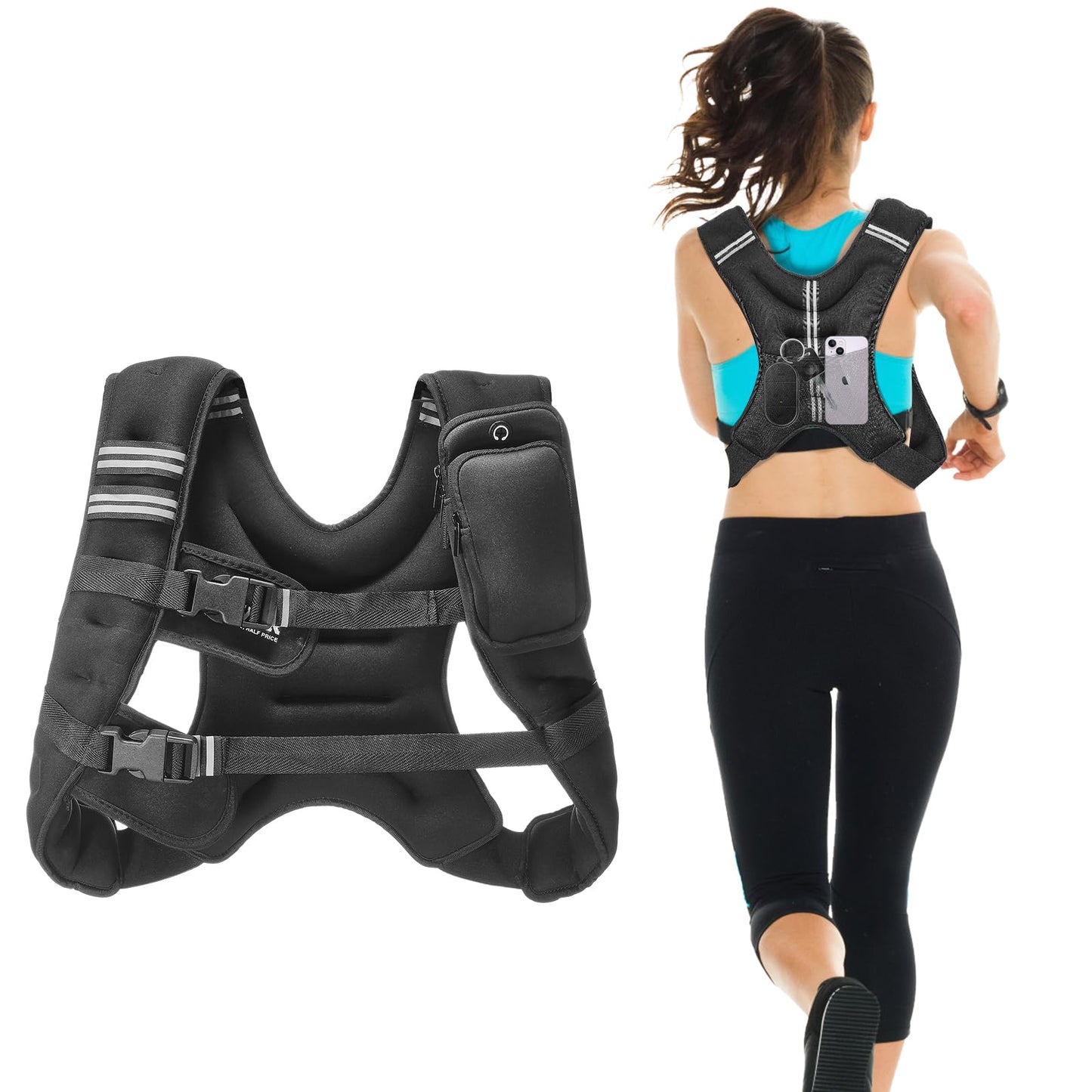 VEVOR Weighted Vest, 12 lbs Weight Vest with Reflective Stripe, Adjustable Buckle Body Weight Vest for Men Women, Workout Equipment for Strength Training, Running, Jogging, Fitness, and Weight Loss