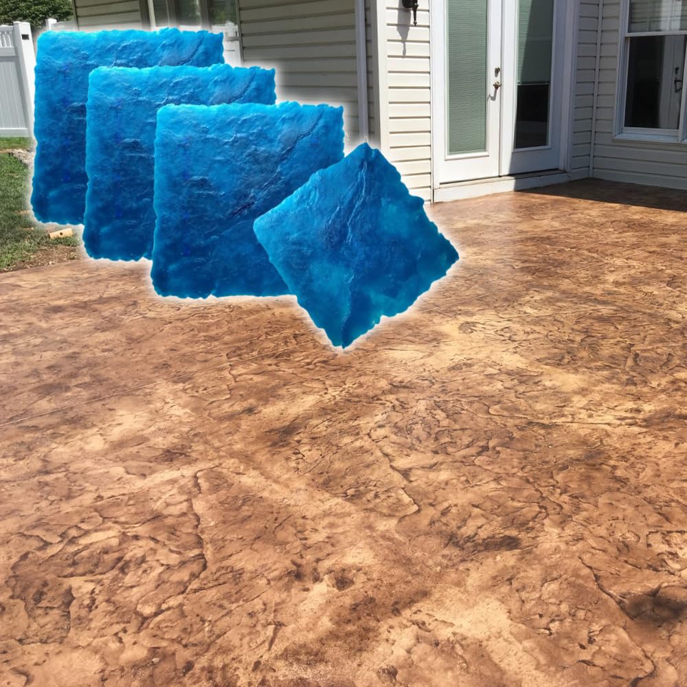 GlobMarble Seamless Concrete Stamps Set of 4 - Made in USA – Flexible Slate Texture Mats for Patios, Walkways & Driveways – Professional Concrete Stamping Tool for Realistic Stone Finish SKM 1300