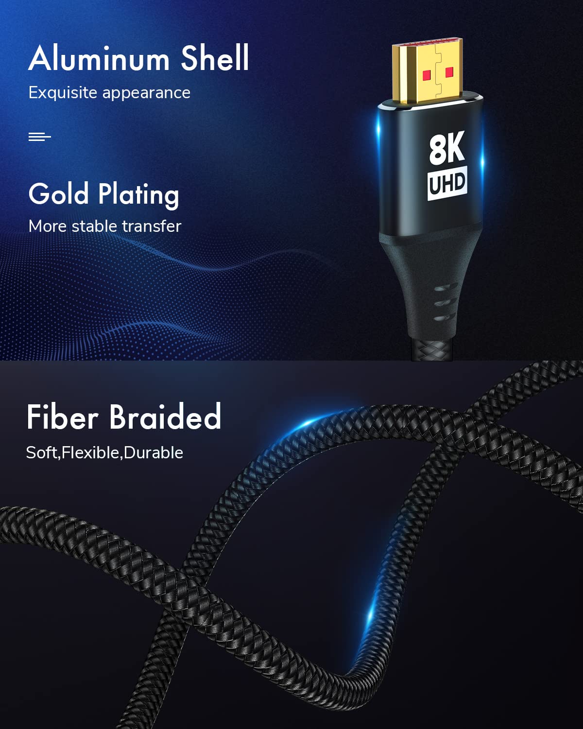 10K 8K 4K 20FT, 4K/120Hz, 8K/60Hz, 48Gbps 2.2 2.3, 10, 2.1 HDMI Cable Ultra High Speed HDMI Braided Cord, Supports