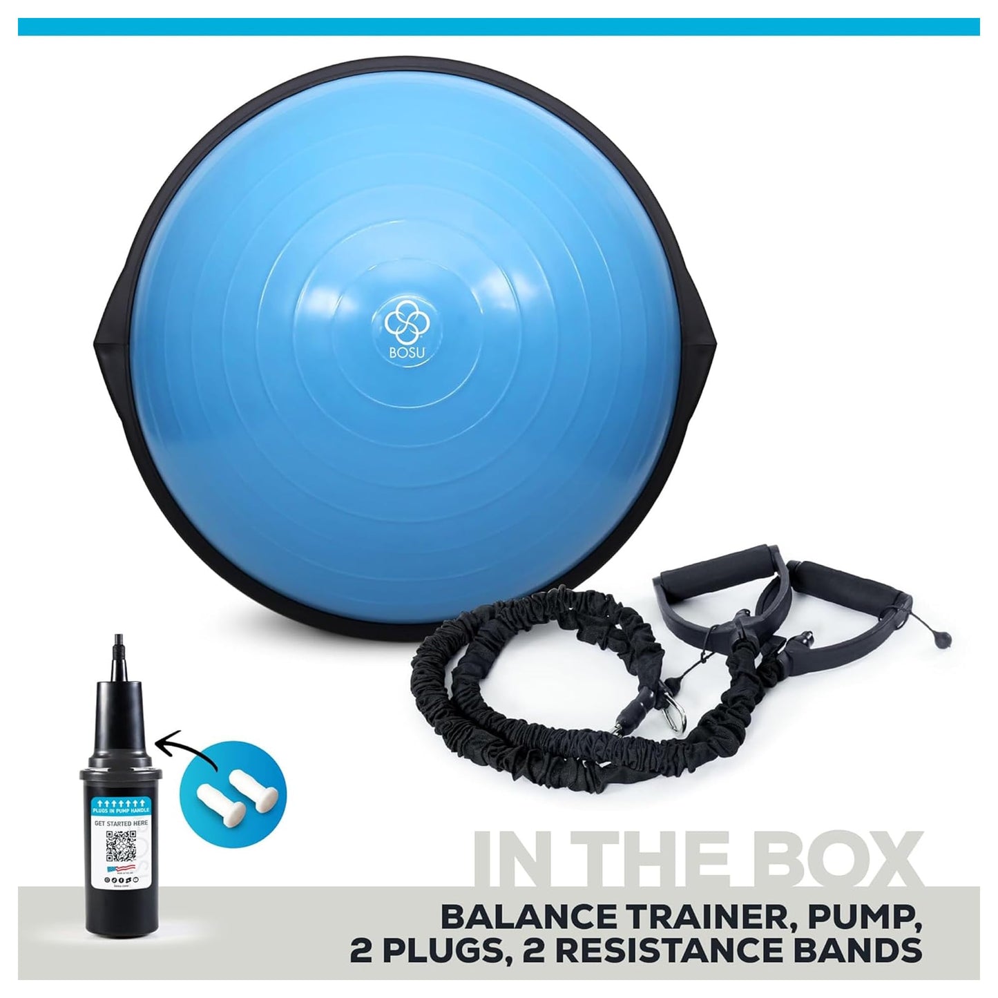 BOSU Pro Balance Trainer, Half-Ball Training Equipment, 300 lb Capacity, Stability Exercise Tool with Resistance Bands Non-Slip Base, Blue