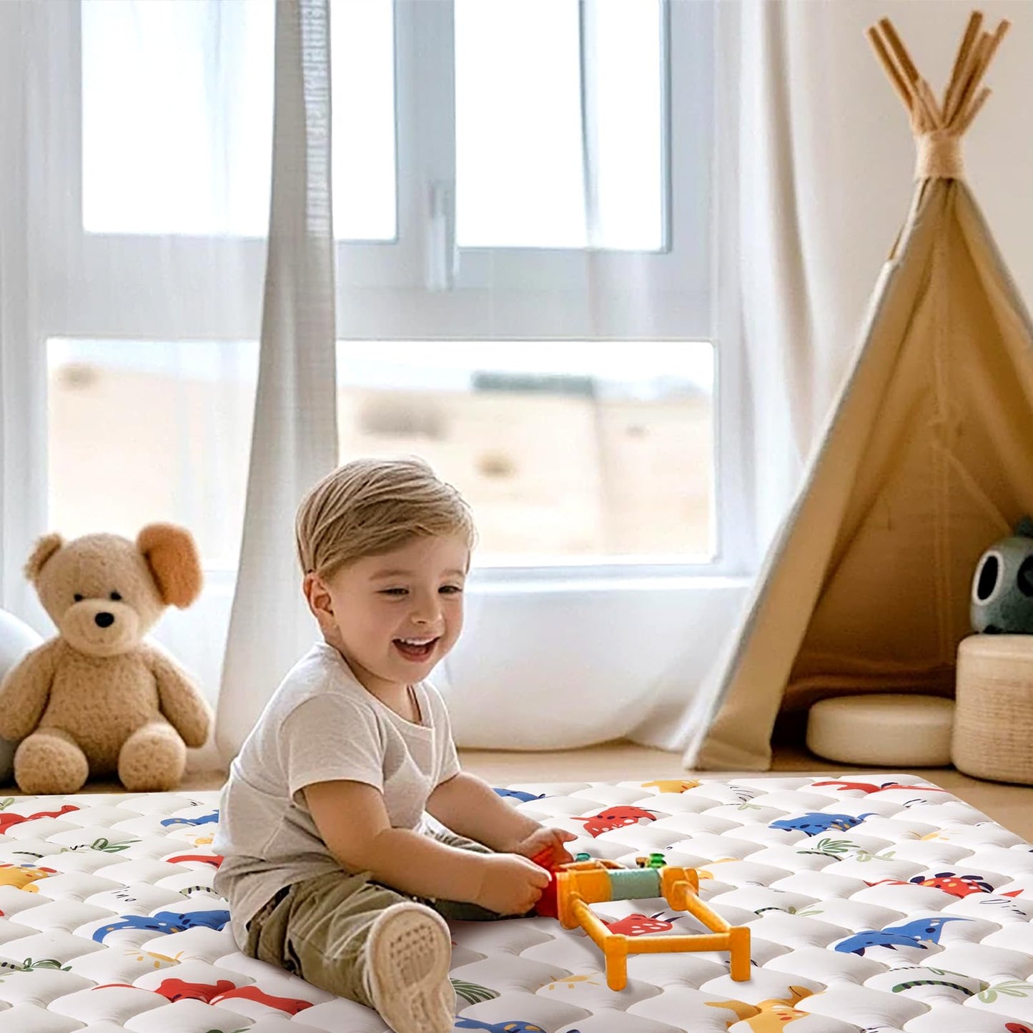 Odorless Premium Foam Baby Play Mat 50" x 50", Soft Microfiber Fabric Crawling Mat for Floor- Comfortable and Hypoallergenic, Non-Slip Cushioned Floor Playpen mat for Infants,Babies,Toddlers